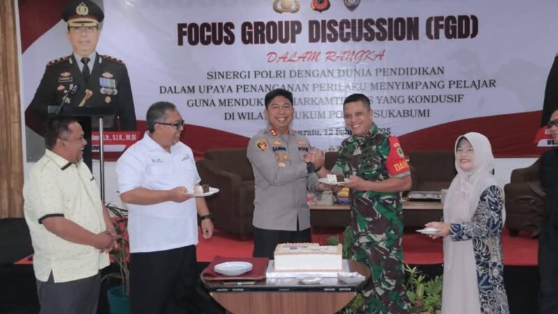 Polres Sukabumi menggelar Focus Grup Discussion (FGD) di GISBH, Cikakak, untuk memperkuat sinergi dengan dunia pendidikan dalam menangani kenakalan remaja dan menciptakan Harkamtibmas yang kondusif.